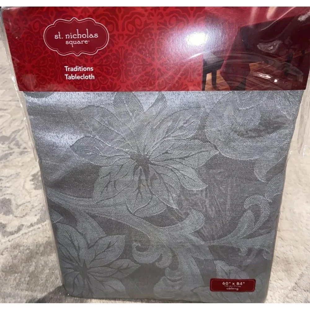 NEW St Nicholas square Christmas‎ Poinsettia  Tablecloth Oblong 60